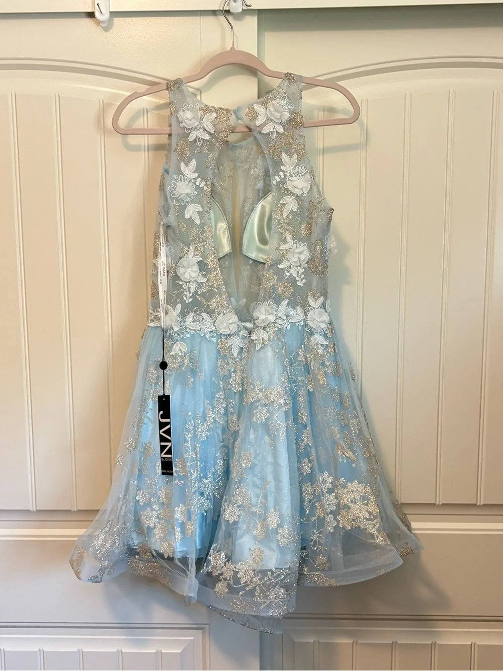 NWT Jovani 22515 tulle and glitter cocktail dress light blue size 6